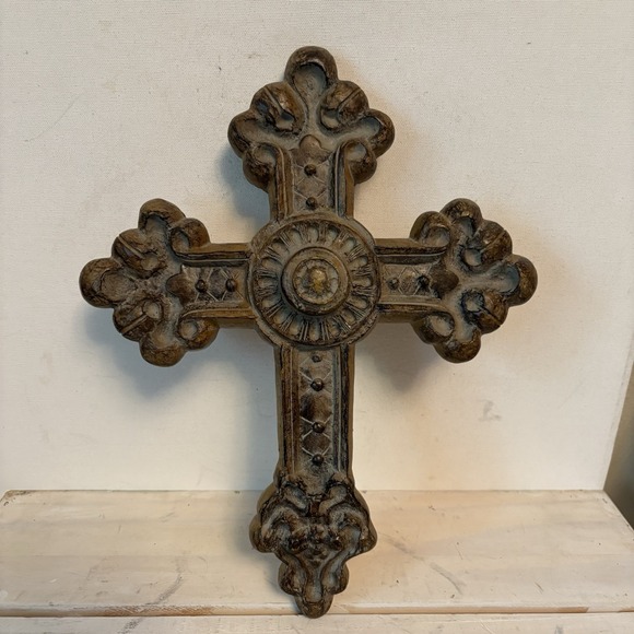 Ornate Wall Cross Dimensional Design Carved Look Rustic 12.75" Heavy Resin - Picture 1 of 7